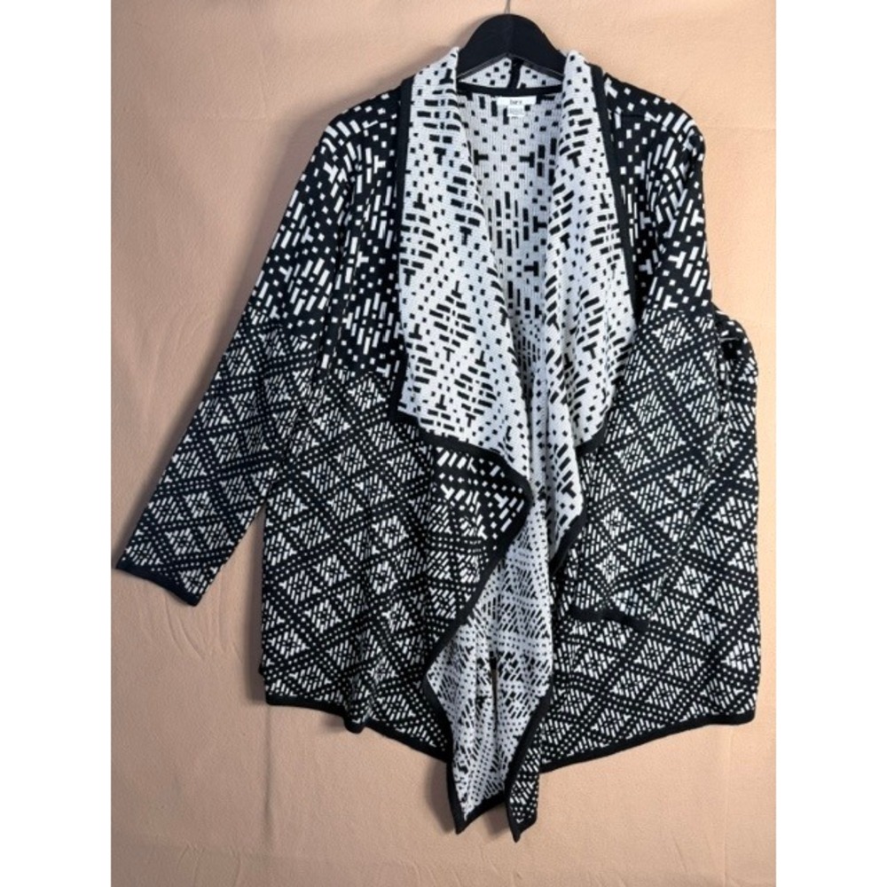 Bar III XXL Black White Geometric Open Front Draped Cardigan Sweater